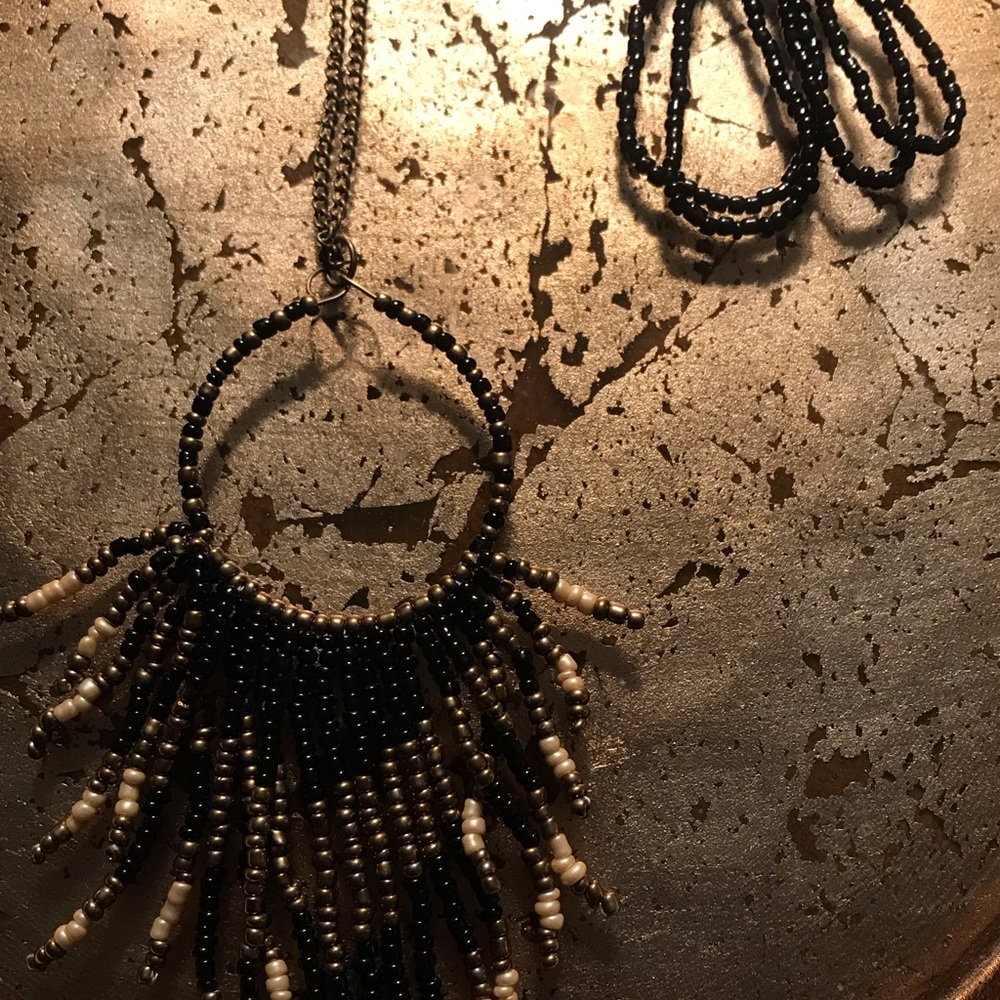 Long sea bead necklace with earrings - Picture 2 of 5
